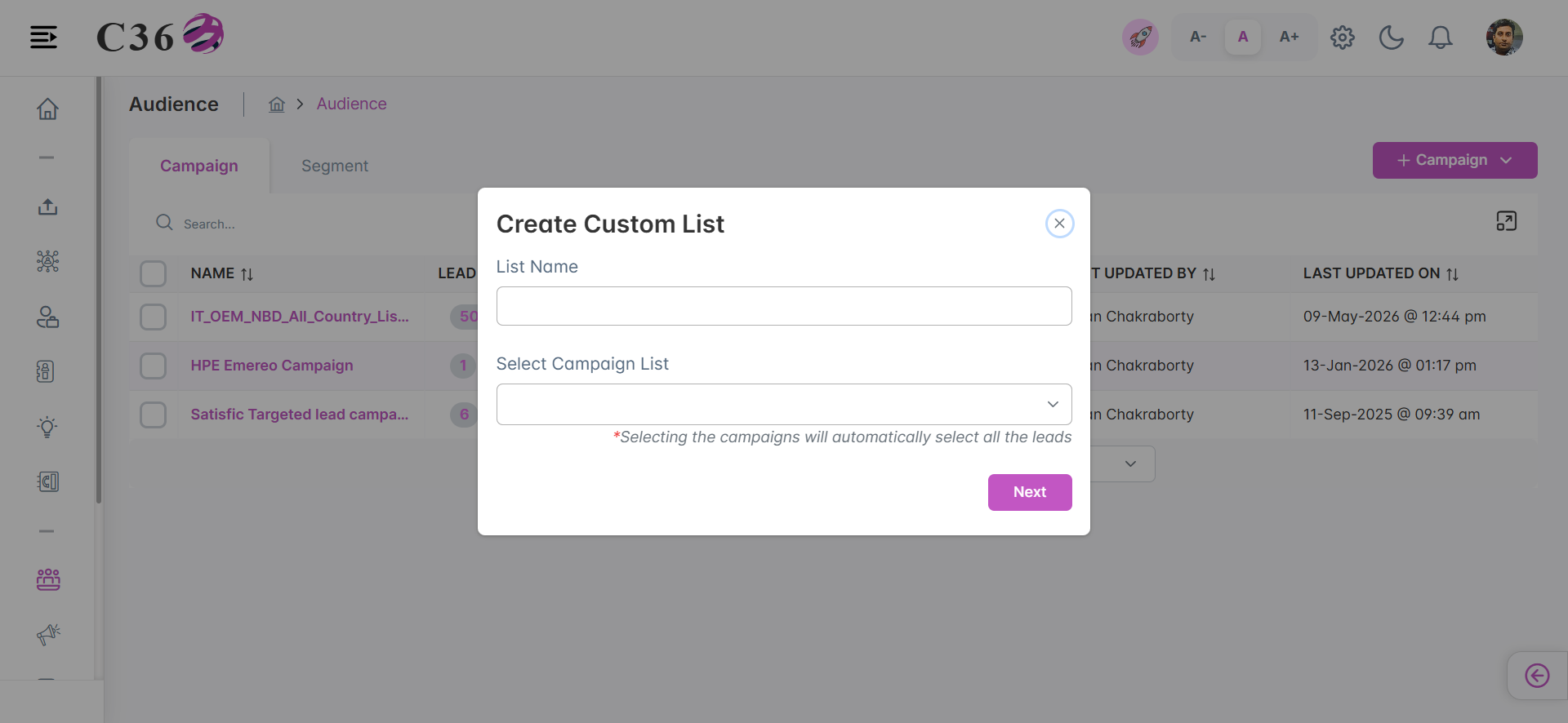 Create Custom Campaign List