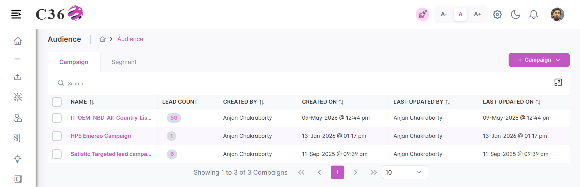 Campaign List view