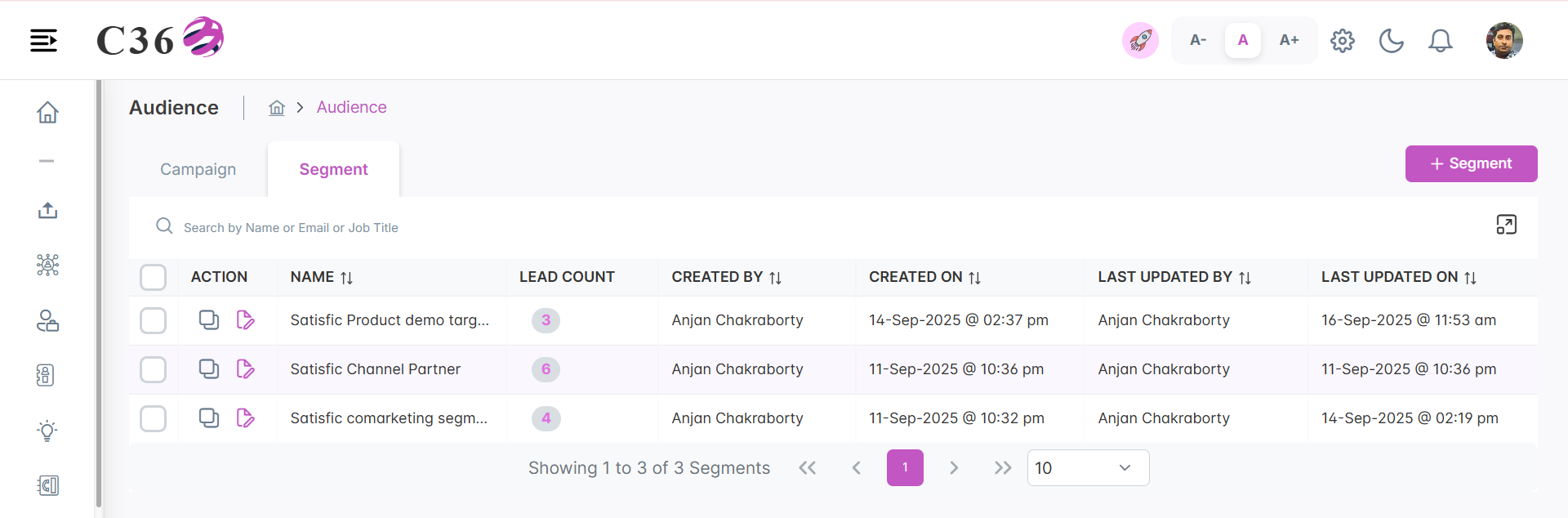 Segment List view