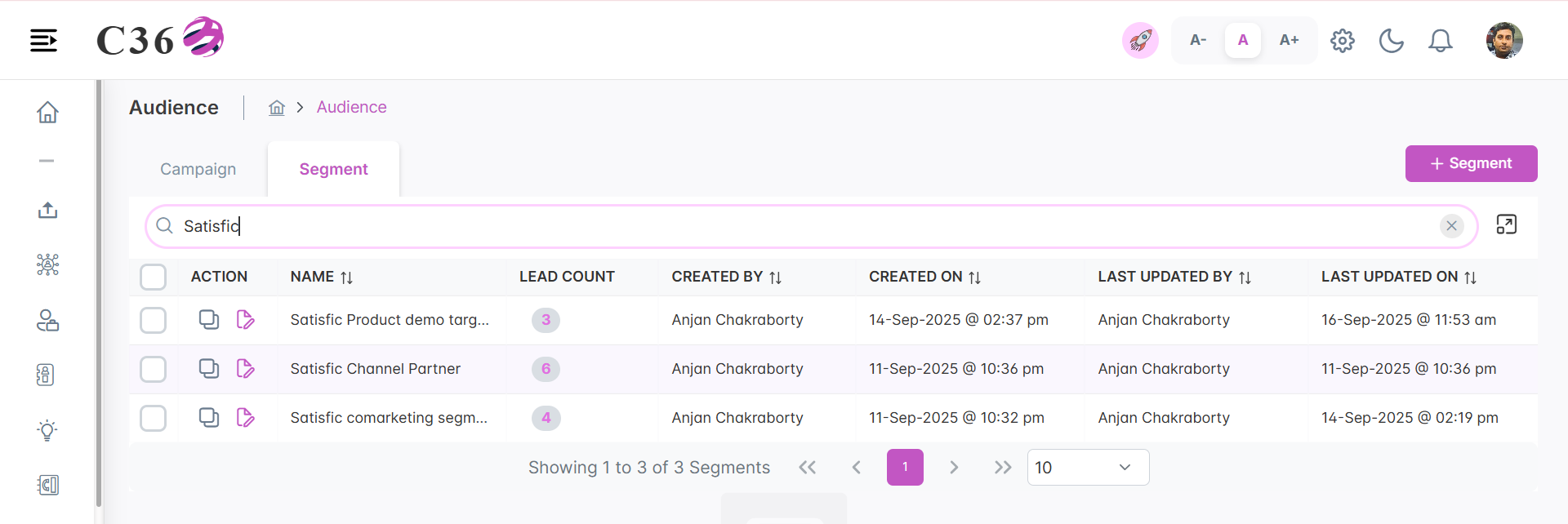 Search Segment List