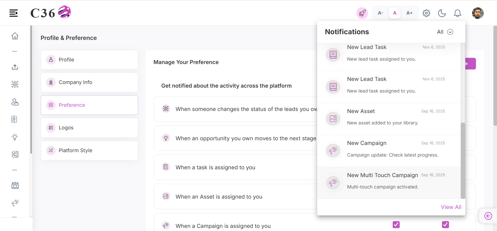 Notifications Dropdown