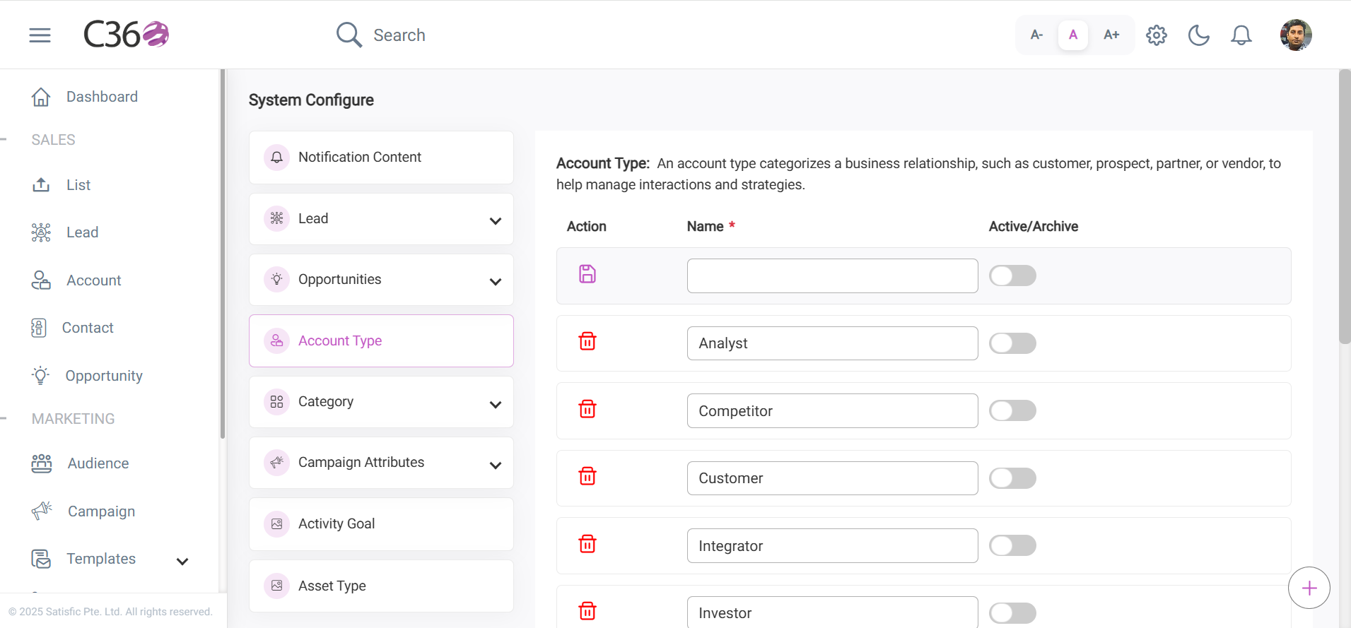 Account Type Configuration